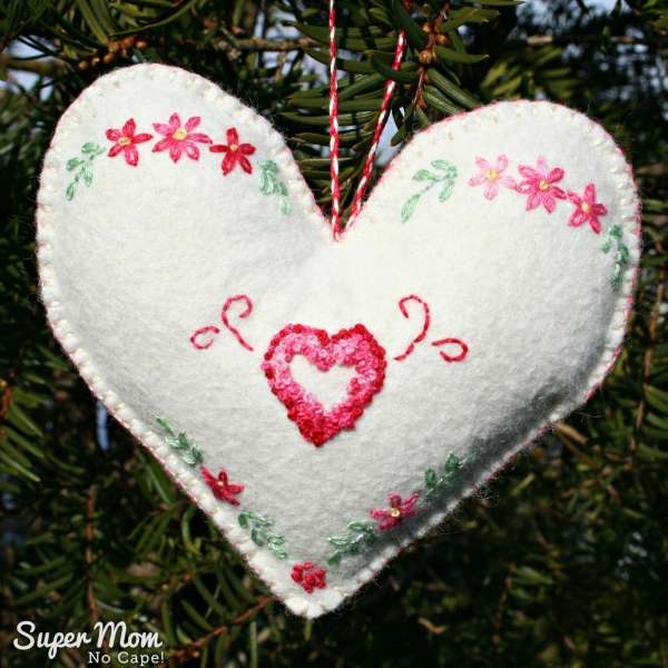 Felt Heart Embroidered Ornament - Easy Valentine's Embroidery Project