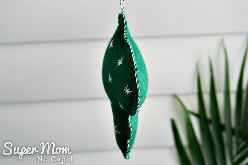 White whip stitching on Green Felt Bauble with White Embroidered Stars
