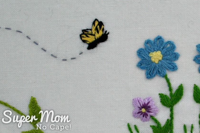 Embroidered yellow butterfly from Hello Spring embroidery pattern