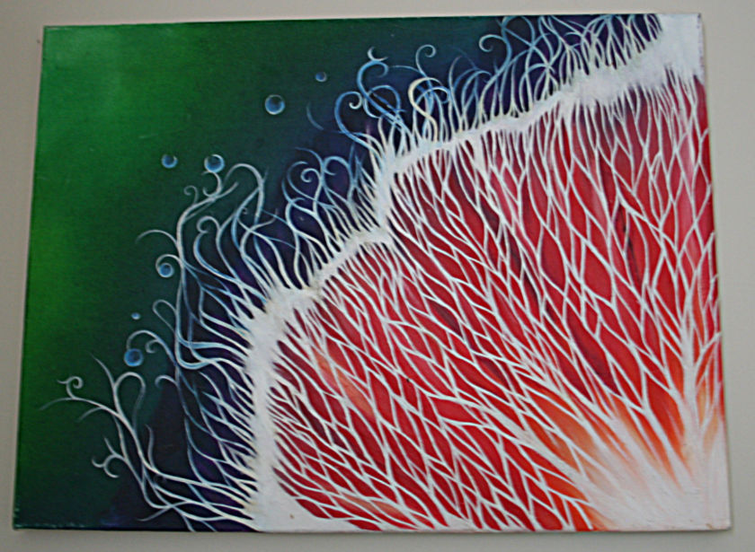 An abstract oil painting of a fan coral