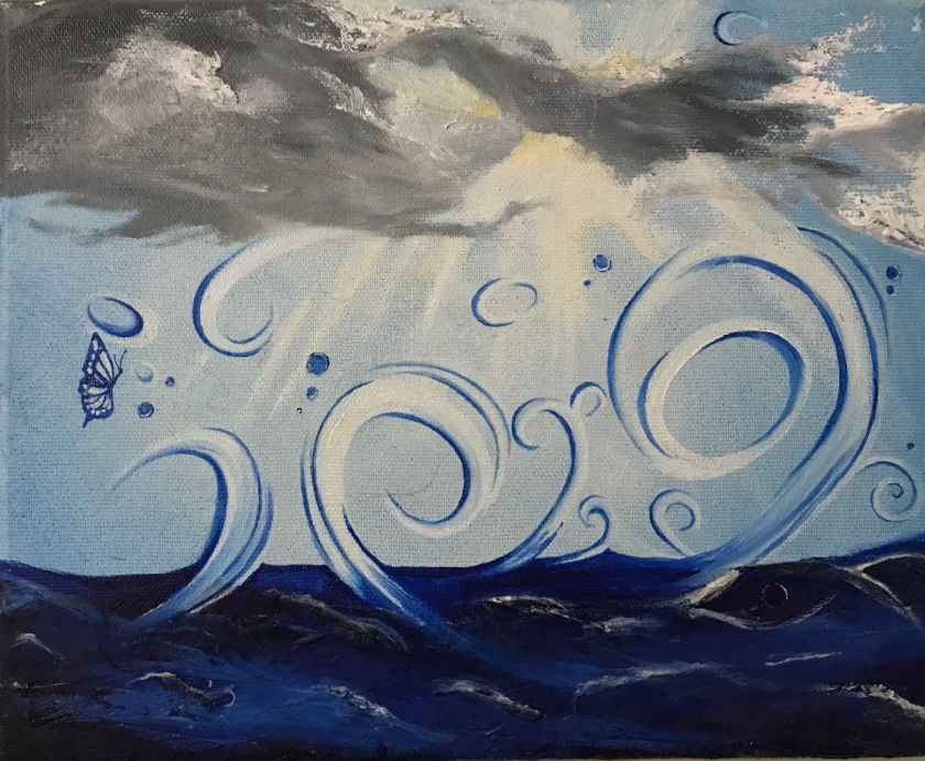 An ocean abstract painting in oil.